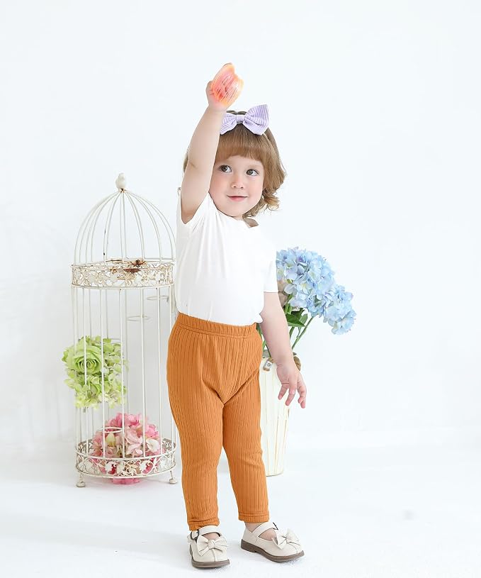 Baby and Toddler Girl's 5 Pack Cotton Ribbed Pull On Pants Leggings 0-4 Years - Image 6