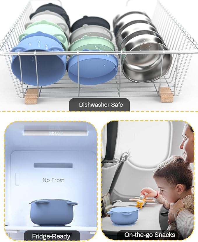 Baby Suction Bowls with Lids 4-Pack, 2-in-1 Stainless Steel 304 Toddler Bowl & - Image 5