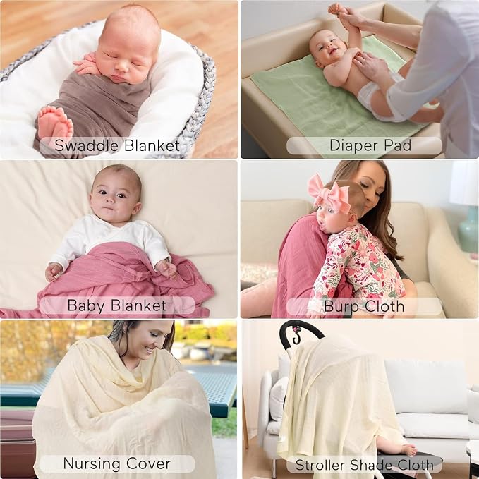Momcozy Muslin Swaddle Blankets, 4 Pack Ultra Soft Neutral Matching Baby - Image 6