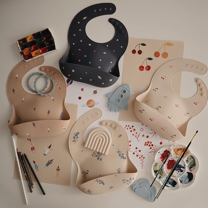mushie Silicone Baby Bib | Adjustable Fit Waterproof Bibs - Image 7