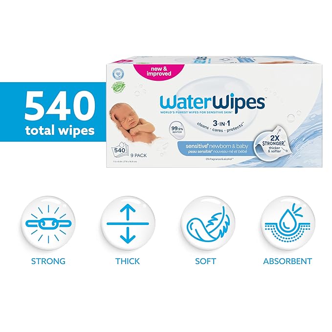 WaterWipes Sensitive+ Newborn & Baby Wipes, 3-In-1 Cleans, 99.9% Water - Image 2