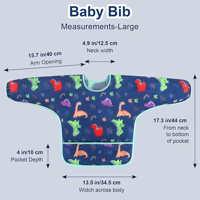 Accmor 5 Pack Long Sleeve Bibs, Baby Smock Waterproof Sleeved Bib Smock - Image 7