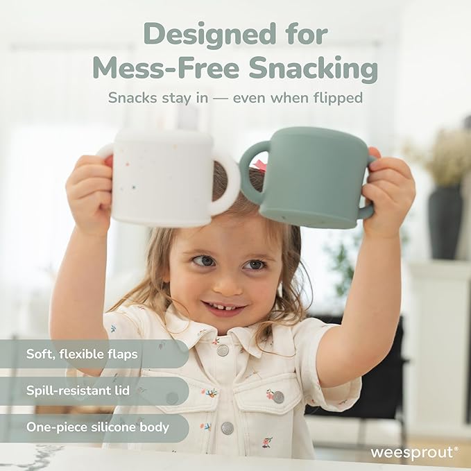 WeeSprout Snack Containers, Food Grade Silicone Cups, Spill-Proof Tops - Image 3