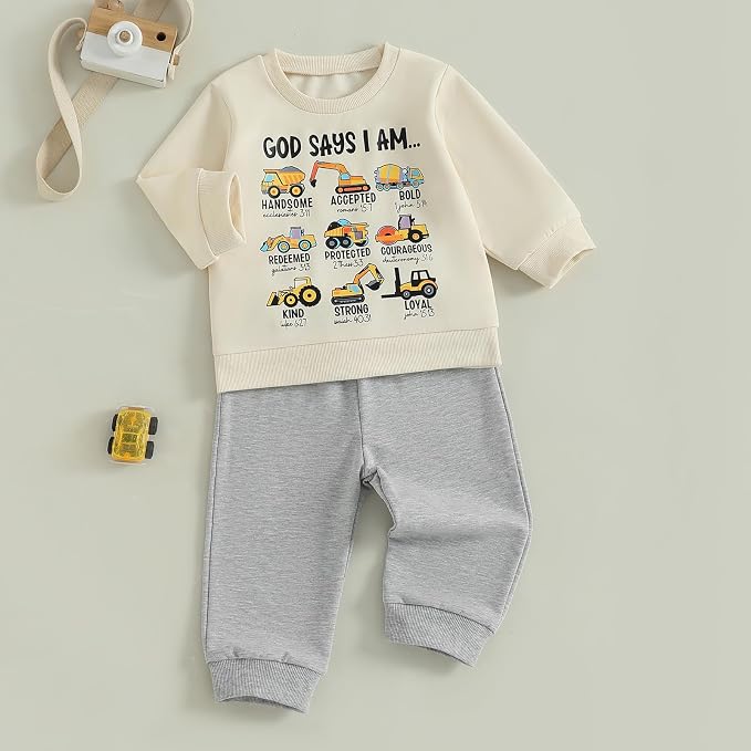 Nyapruwe Toddler Baby Boy Fall Outfit Funny Print Long Sleeve Sweatshirt - Image 3