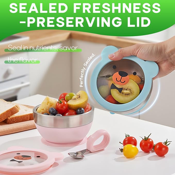 Suction Bowl and Spoon Set for Babies and Toddlers Non-Slip Silicone Suction - Image 3