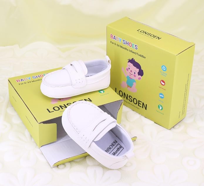 LONSOEN Baby Girls Boys Loafers Prewalker Dress Crib Shoes - Image 2