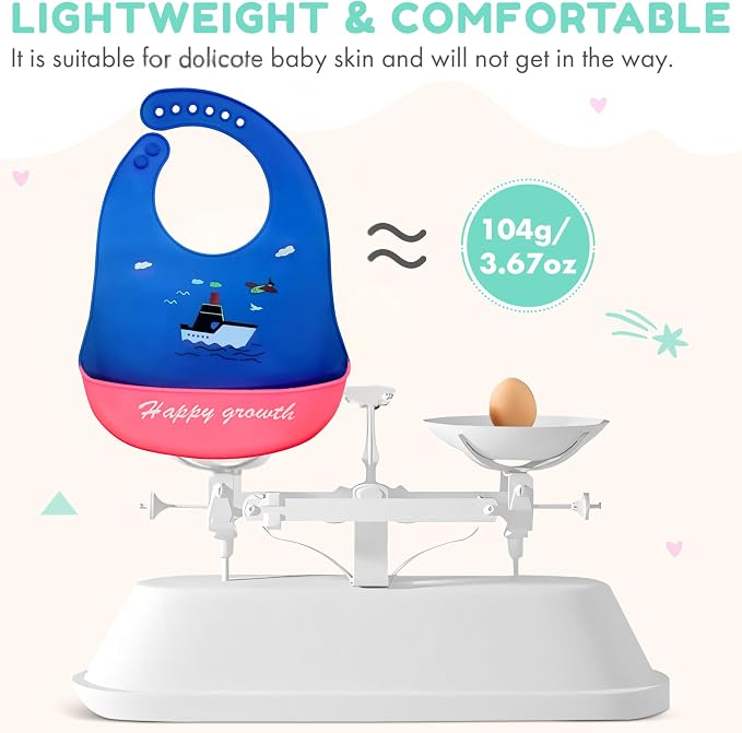 Silicone Baby Bibs Unisex, Self-Feeding, Catch-all Large Pocket, 6-48 months - Image 3