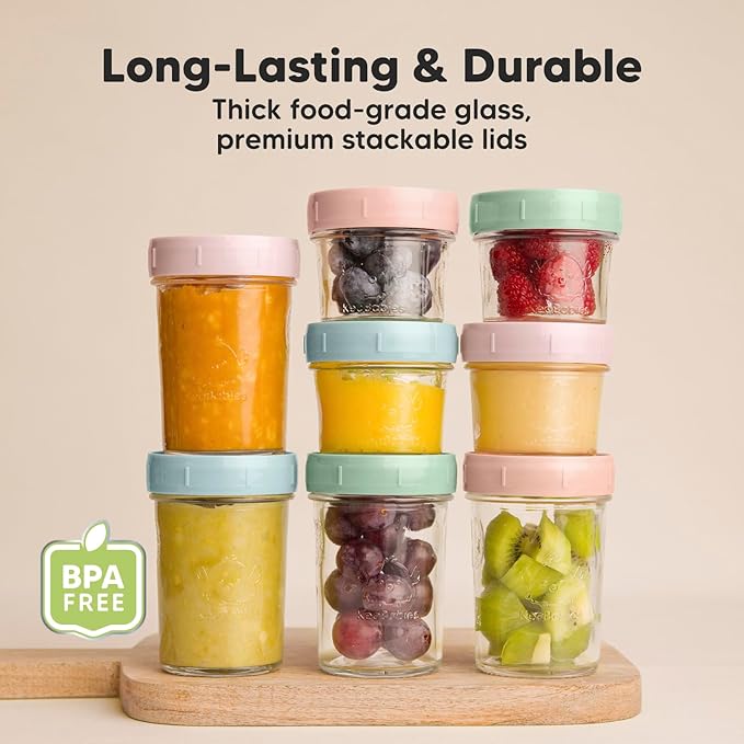 KeaBabies 4pk 8oz & 4pk 4oz Glass Baby Food Containers - Image 4