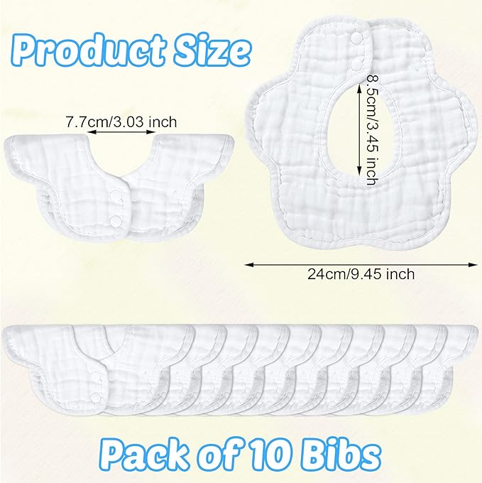 Geyoga 10 Pcs Baby Bibs 360° Rotate Baby Bandana Muslin Drool Bibs Petal Bibs - Image 2