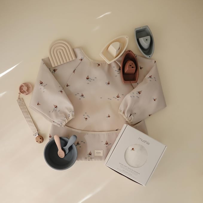 mushie Long Sleeve Baby Bib | Water Resistant Adjustable Fit - Image 8