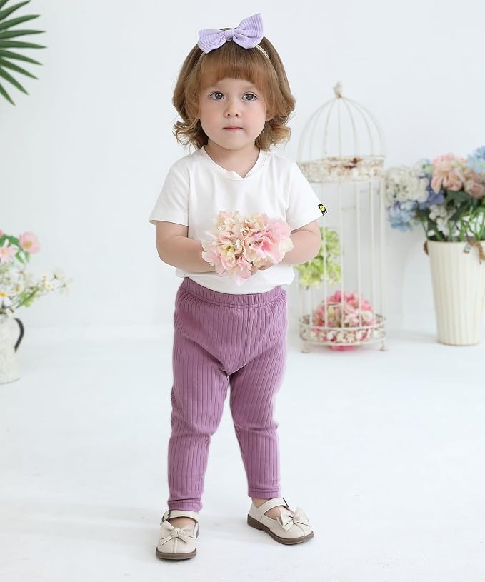 Baby and Toddler Girl's 5 Pack Cotton Ribbed Pull On Pants Leggings 0-4 Years - Image 4