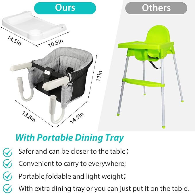 Fast Hook On Chair with Dining Tray, Fold-Flat Storage and Tight Fixing Clip - Image 6