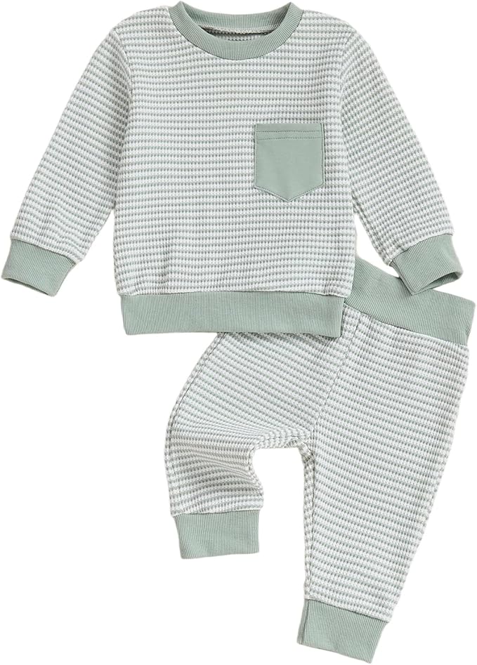 Toddler Baby Boy Fall Clothes Waffle Outfit Long Sleeve Color Blocking by Fufuriprefer
