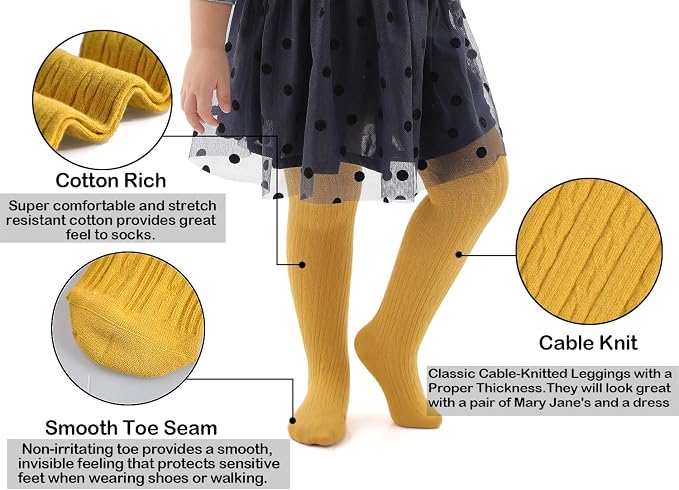 EPEIUS Baby Girl Tights Thick Cable Knit Leggings Stockings Cotton Pantyhose - Image 3