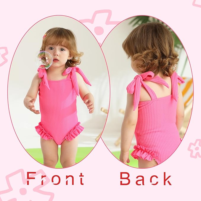 Happy Town Toddler Swimsuit Girl Solid Color Stripe One-Piece Baby Bathing Suits - Image 2