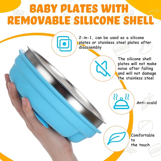 Nuogo 2 Pcs Stainless Steel Baby Suction Plates - Image 4