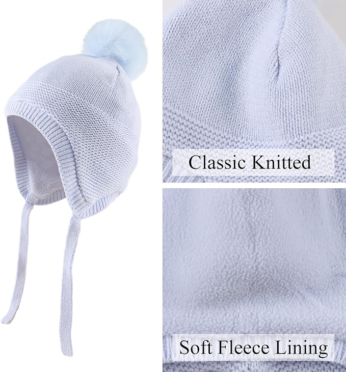 JANGANNSA Basic Winter Baby Boys Beanie Pompom Knitted Girls Hat Kids Earflap - Image 3