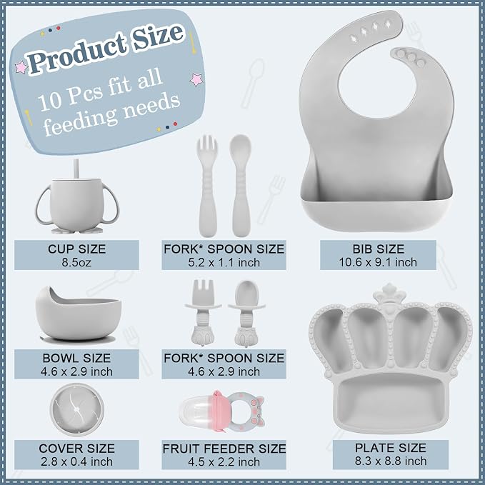 Silicone Baby Feeding Set 10 Pcs Baby Led Weaning Supplies Suction Bowl Divided - Image 2