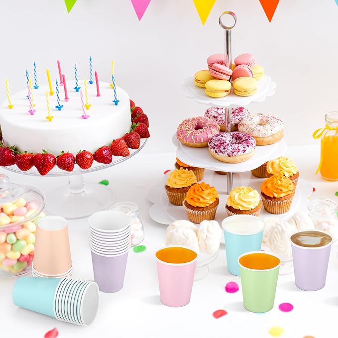 URATOT 60 Pieces 9 Ounce Disposable Paper Cups Pastel Rainbow Party Cups - Image 6