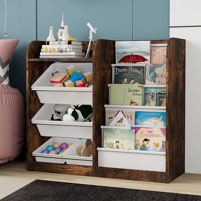 Rustic Kids Wood Bookshelf Toy Storage Box Organizer Shelf W/4 Removable by HedoAjim