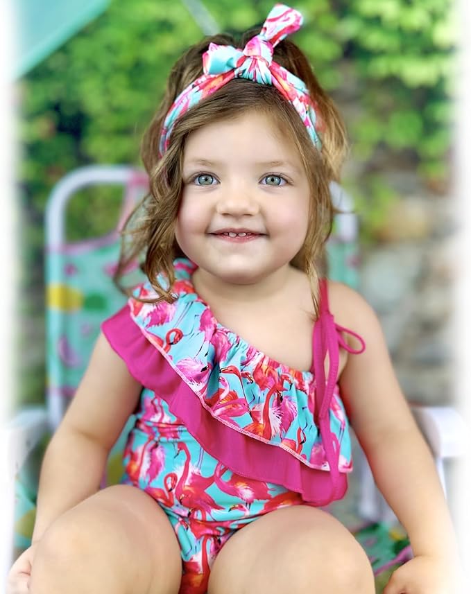 Toddler Baby Girls Ruffles Bikini One Piece Swimsuits Floral Off Shoulder - Image 3