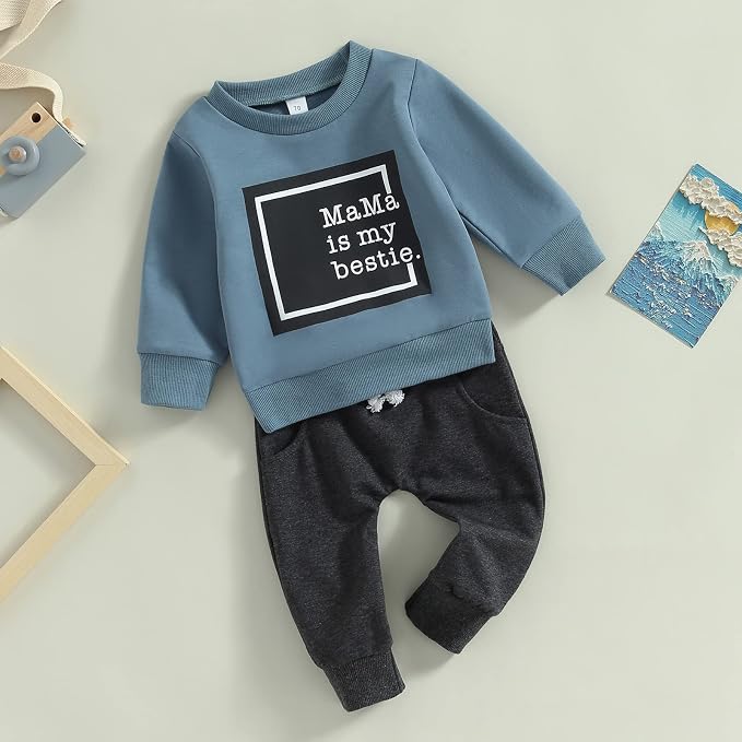 Toddler Baby Boy Clothes Solid Color Long Sleeve Crewneck Sweatshirt Top Casual - Image 2
