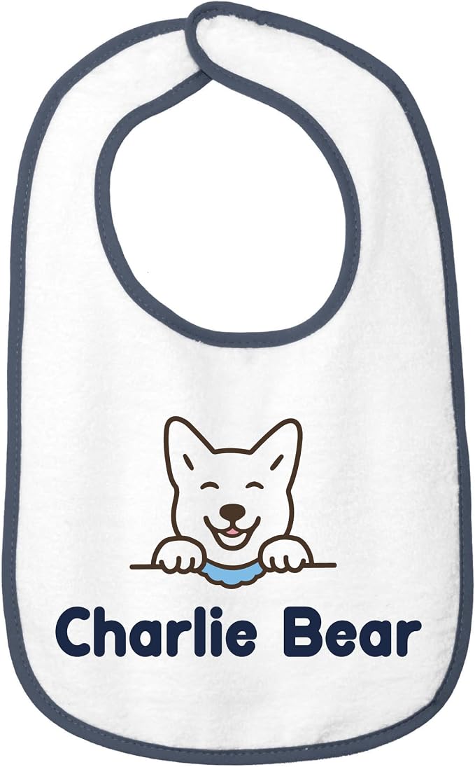 Personalized Baby Bib – Soft Cotton Terry, Cute Jindo Dog Design by SmilingJindo