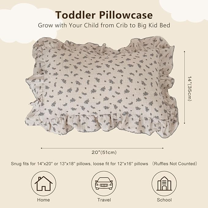 BuLuTu Blue Orchid Flower with Dots Design Toddler Pillow Case Crib Size - Image 2