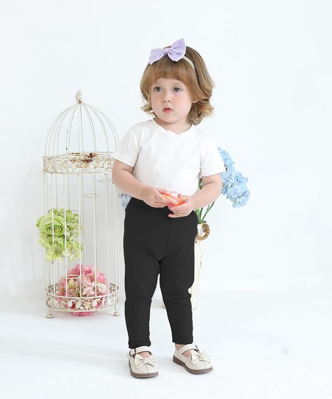 Baby and Toddler Girl's 5 Pack Cotton Ribbed Pull On Pants Leggings 0-4 Years - Image 2