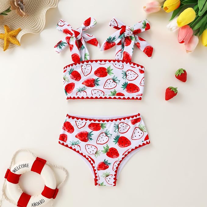YOUNGER TREE Toddler Girls Two Pieces Swimsuit Color Block Stripe Swimwear - Image 2