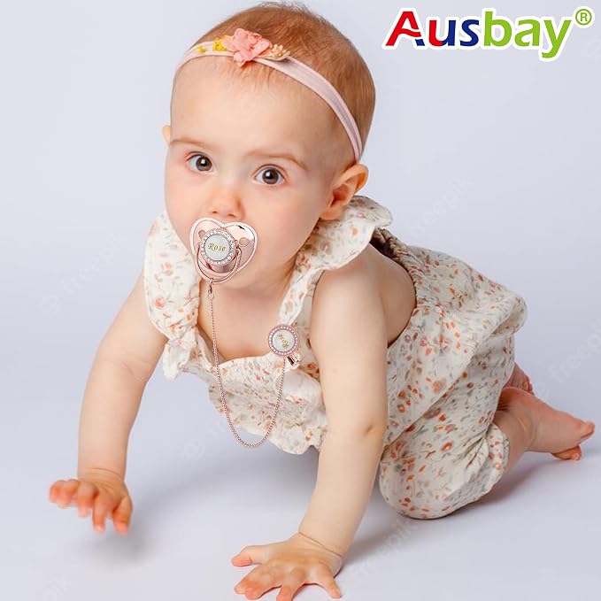 Personalized Pacifier Set with Name, BPA Free, Bling Gold Silver Pink Rose Gold - Image 6