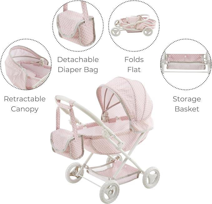 Olivia's Little World Polka Dot Princess Baby Doll Pram Stroller - Image 3