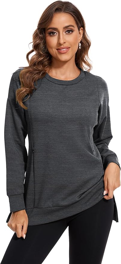 Smallshow Women's Nursing Tops Sweatshirt Long Sleeve Side Split Breastfeeding by Smallshow