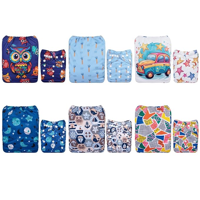 ALVA 6 Pack Cloth Diaper with 12 Inserts One Size Adjustable Washable Reusable - Image 2