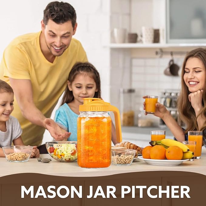 Glass Pitcher with Lid, 64 OZ Mason Jar Pitcher Double Leak Proof, 2 Quart - Image 7