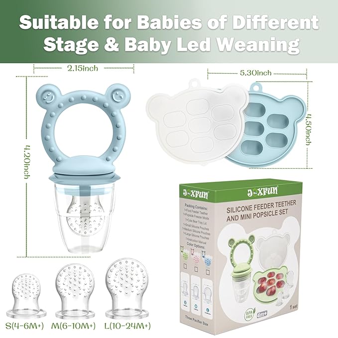 JEXFUN Silicone Baby Fruit Food Feeder Pacifier & Breastmilk Popsicle Freezer - Image 5