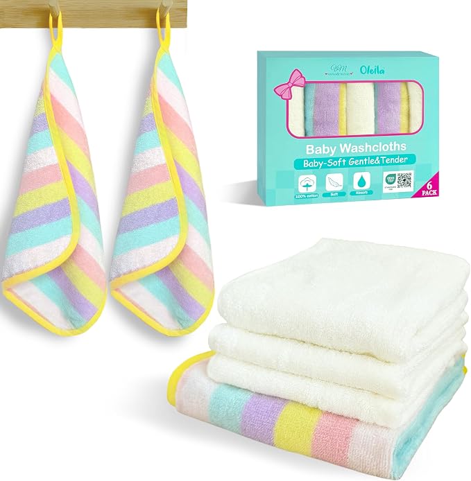VOOVA & MOVAS 6 Pack 100% Cotton Baby Washcloths | 12x12 Inches | Highly by VOOVAMOVAS