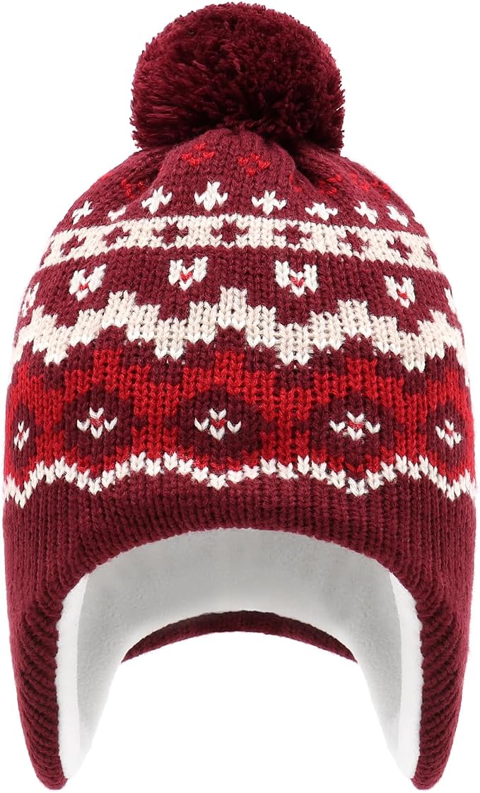 Duoyeree Kids Beanie Hat for Boys Girls Pom-pom Kint Hats Cozy Lining Winter - Image 2