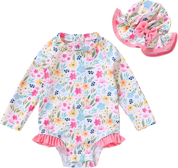 Infant Baby Girl Swimsuit One-Piece Long Sleeve Rash Guard by YOUNGERTREE