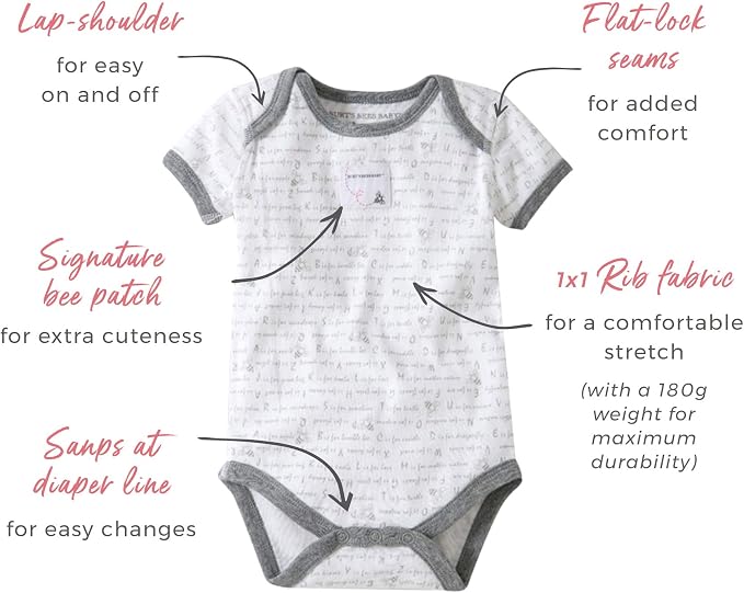 Burt's Bees Baby Organic Cotton Bodysuits – Baby Boy & Girl Short and Long - Image 2