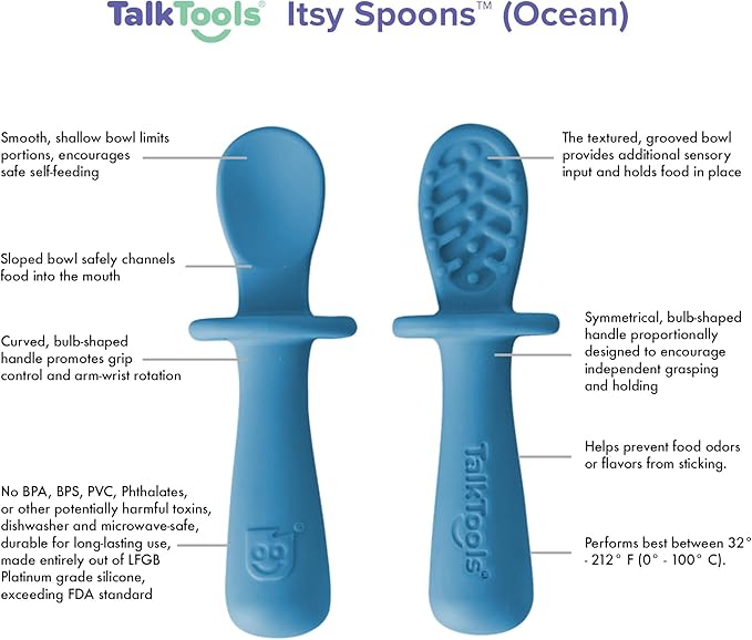 TalkTools ITSY Tiny Silicone Spoons – Twin Pack Soft Silicone Self-Feeding - Image 2