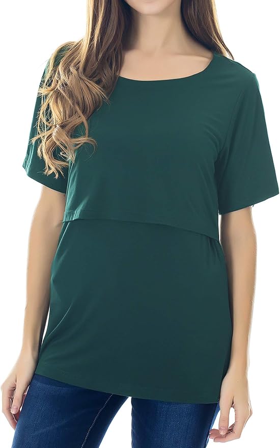 Smallshow Women's Maternity Nursing Tops Short Sleeve Breastfeeding Clothes - Image 2