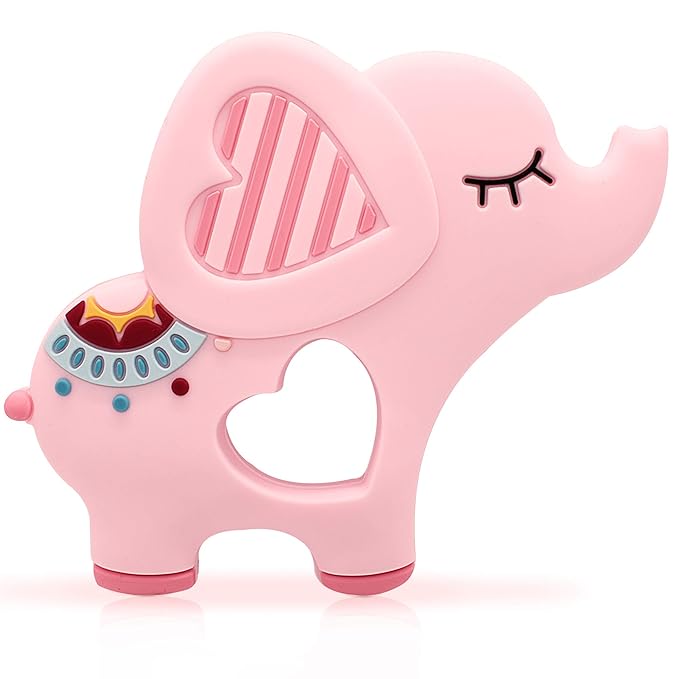 Soft Pink Elephant Teether Toy for Babies 3-6/6-12 Months Silicone Teething Toy by BIGSPINACH
