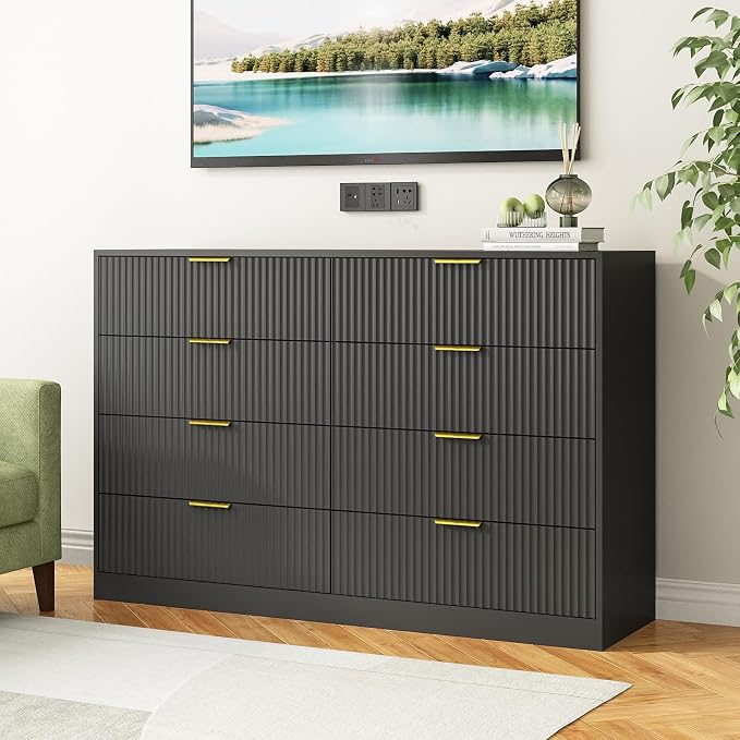 8 Drawer Dresser for Bedroom, Modern Fluted Double Dresser, Wooden Beside Table - Image 3