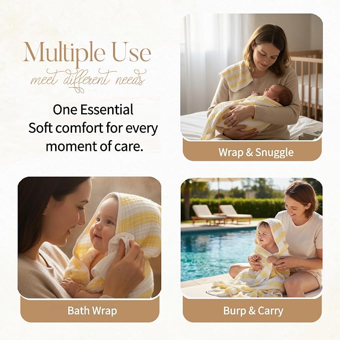 Muslin Hooded Baby Towel 4 Pack, Preuim Muslin 6 Layers Natural Cotton Baby - Image 5
