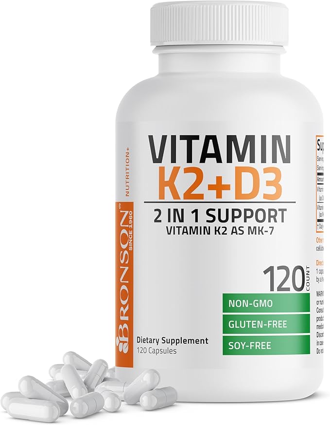Bronson Vitamin K2 with D3 Supplement Non-GMO Formula 5000 IU Vitamin D3 & 90 by Bronson