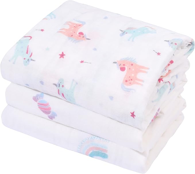 Muslin Baby Quilt 100% Cotton Newborn Blanket 47" X 47" 2 Layers Muslin Swaddle by ONLYCUBBYA