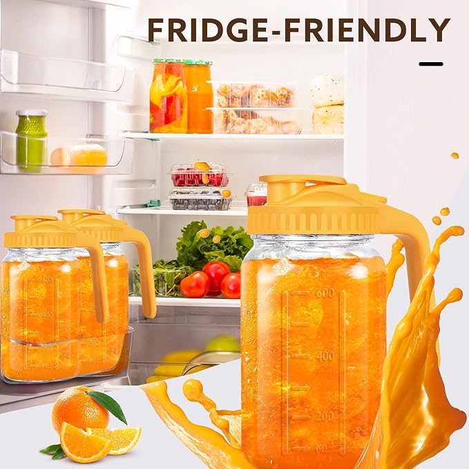 Glass Pitcher with Lid, 64 OZ Mason Jar Pitcher Double Leak Proof, 2 Quart - Image 2