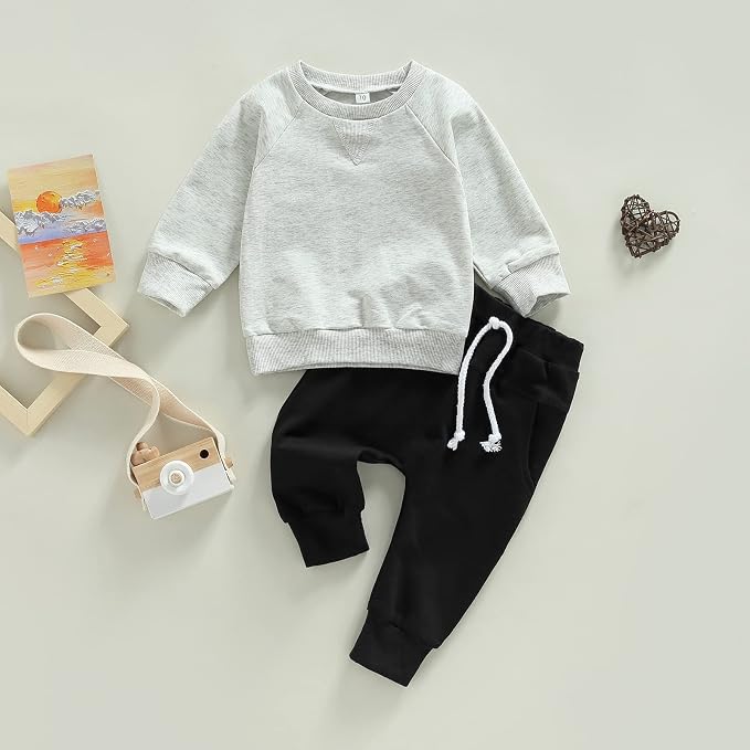Toddler Baby Boy Clothes Solid Color Long Sleeve Crewneck Sweatshirt Top Casual - Image 2