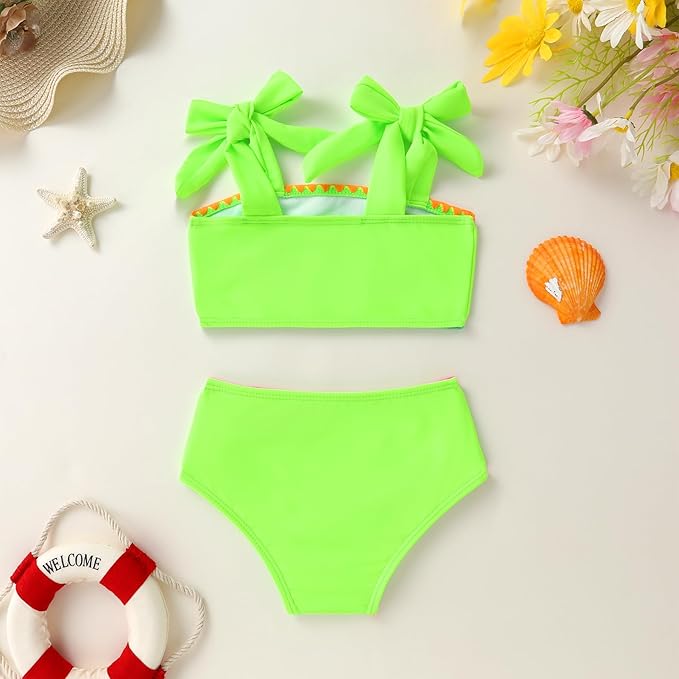 YOUNGER TREE Toddler Girls Two Pieces Swimsuit Color Block Stripe Swimwear - Image 3